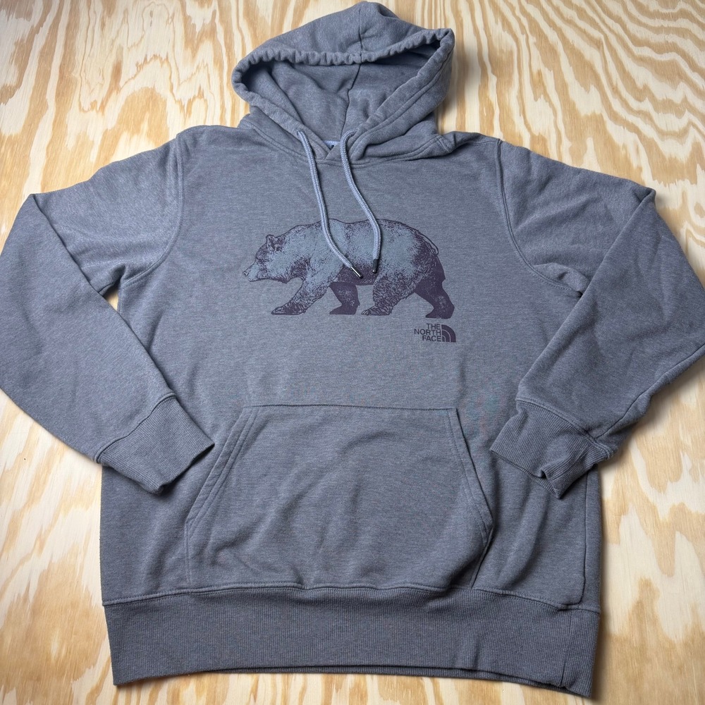 The North Face Mens Gray Grizzly Bear Graphic Pullover Hoodie Sweatshirt Size M